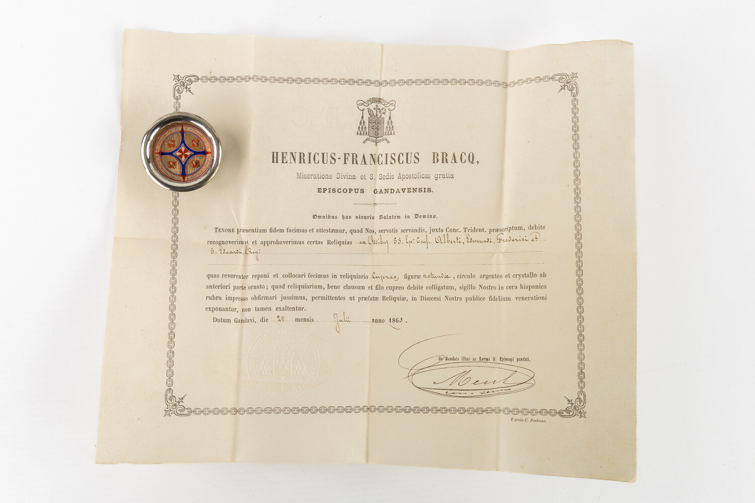 1  Multi Reliquary Ex Ossibus Relics : St. Albert, St. Edmund, St. Frederic, St. King Eduard. With Original Document