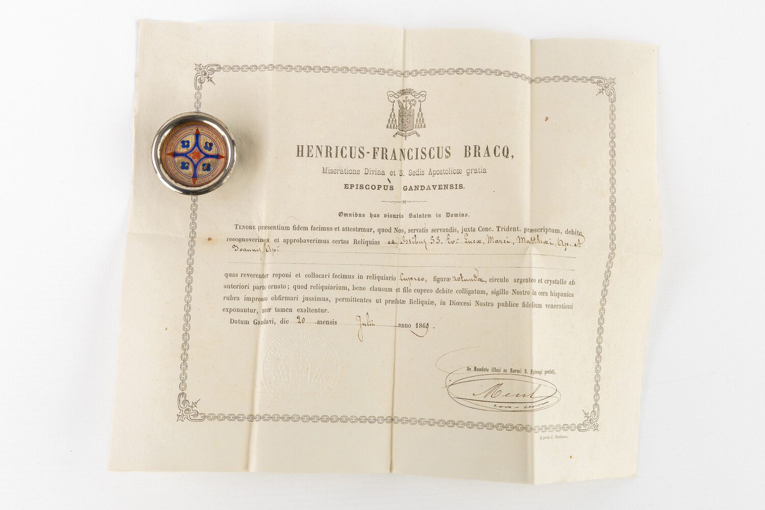 1  Multi Reliquary Ex Ossibus Relics : St. Luke, St. Marc. St. Matthew, St. John. With Original Document