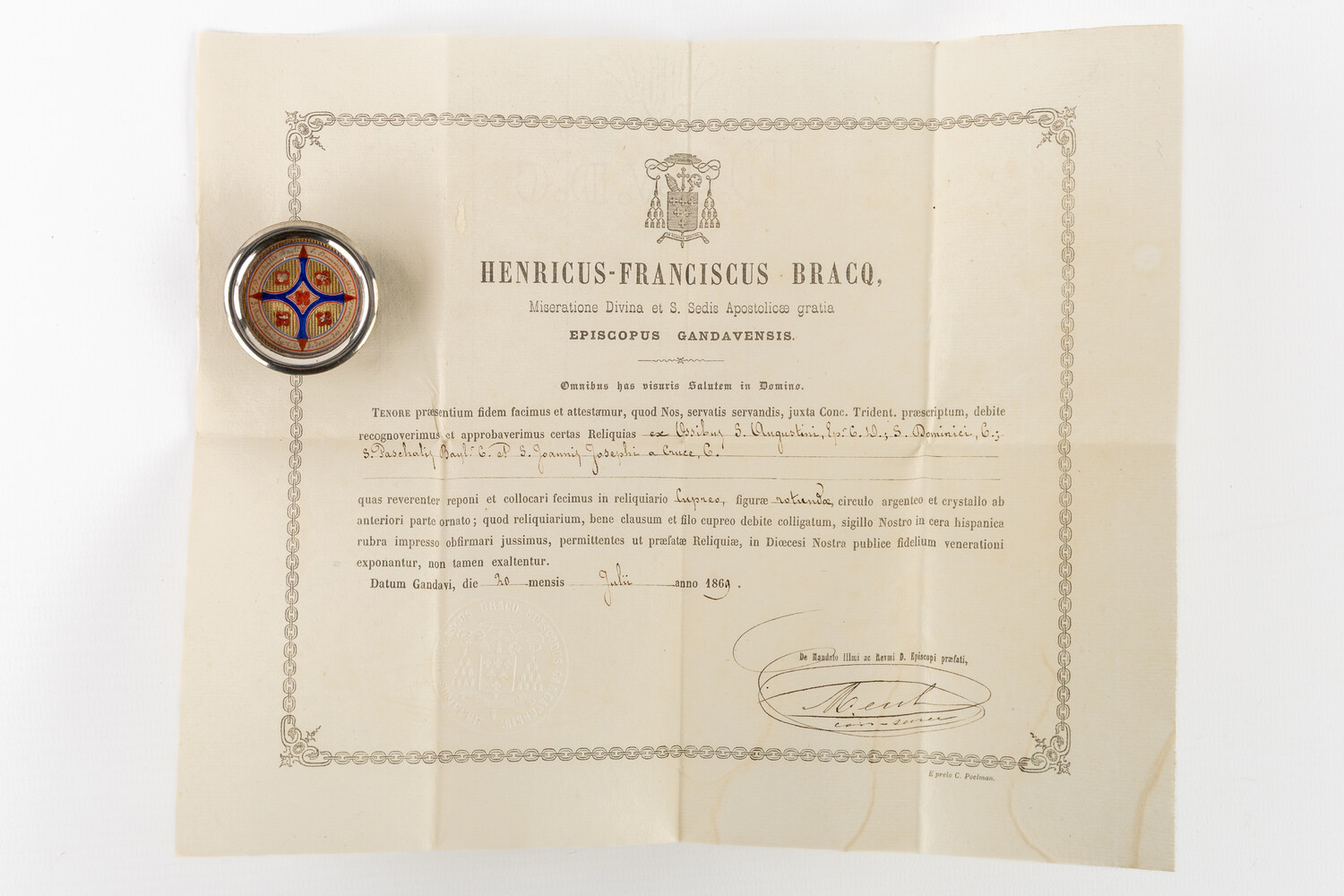 1  Multi Reliquary Ex Ossibus Relics : St. Paschalis Baylon, St. Dominic Confessoris, St. Augustine, Confessor, St. John Joseph Of The Cross. With Original Document