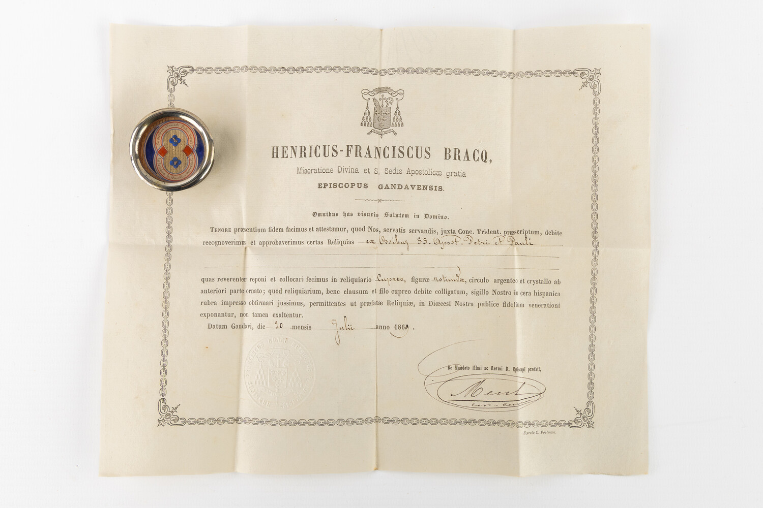 1  Multi Reliquary Ex Ossibus Relics : St. Paul Apostle. St. Peter Apostle With Original Document