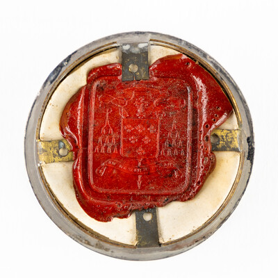 Multi Reliquary Ex Ossibus Relics : St. Ursula, St. Margaretha Of Antiochië, St. Margaretha Of Cortona, St. Monica With Original Document en Brass / Glass / Wax Seal, 19 th century