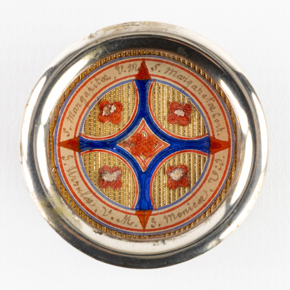 1  Multi Reliquary Ex Ossibus Relics : St. Ursula, St. Margaretha Of Antiochië, St. Margaretha Of Cortona, St. Monica With Original Document