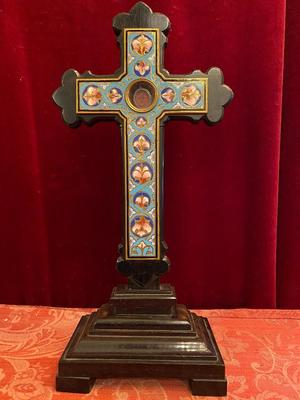 Reliquary - Relic True Cross With Original Document style Napoleon III en Wood / Enamel / Glass, France 19 th century ( Anno 1877 )