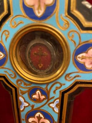 Reliquary - Relic True Cross With Original Document style Napoleon III en Wood / Enamel / Glass, France 19 th century ( Anno 1877 )