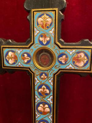 Reliquary - Relic True Cross With Original Document style Napoleon III en Wood / Enamel / Glass, France 19 th century ( Anno 1877 )