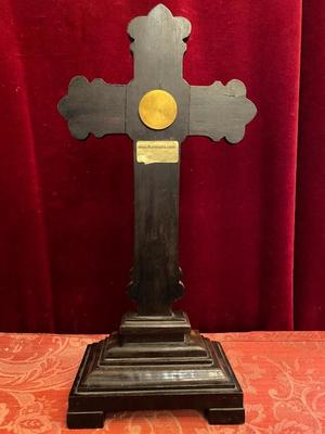 Reliquary - Relic True Cross With Original Document style Napoleon III en Wood / Enamel / Glass, France 19 th century ( Anno 1877 )
