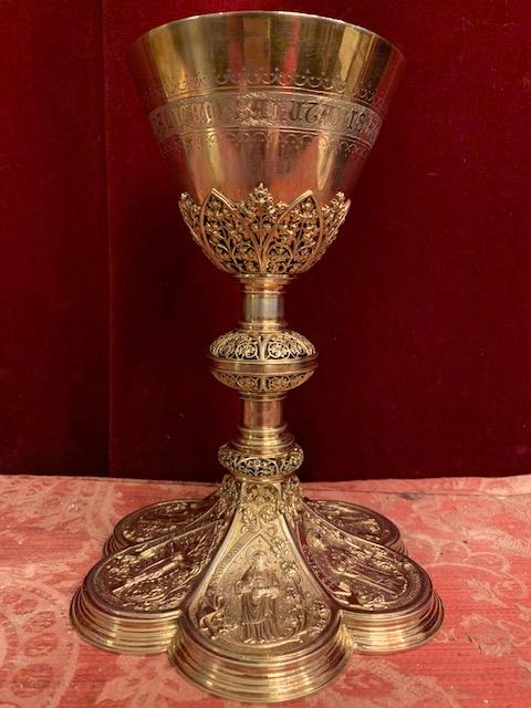 1 Neo Classicistic Chalice With Original Paten & Spoon And Documentation. At The Bottem Engraved