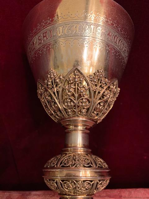 1 Neo Classicistic Chalice With Original Paten & Spoon And Documentation. At The Bottem Engraved