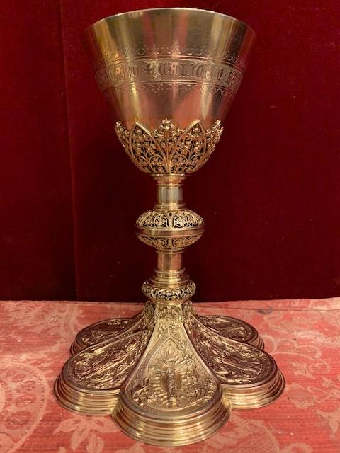 1 Neo Classicistic Chalice With Original Paten & Spoon And Documentation. At The Bottem Engraved