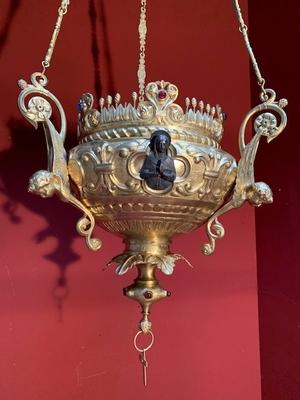 Sanctuary Lamp style NEO-CLASSICISTIC  en Full - Bronze / Gilt / Stones, France 19 th century