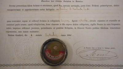 Reliquary - Relic St. Norbertus With Original Document Expected ! style NEO-CLASSISISTIC en Brass Plated / Glass / Wax Seal, Belgium 19 th century