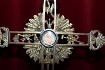 Cross Reliquary Relic Of The True Cross With Document style neo classisistical en Brass / Bronze / Gilt, France 19th century