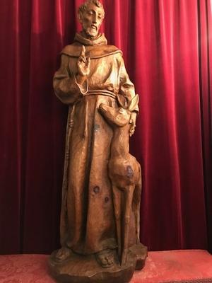 Statue St. Francis / St. Franciscus Of Assisi / Fully Hand-Carved Wood. Signed : Franz Bernardi  style Neo - Gothic - Style en hand-carved wood , Italy Anno 1883