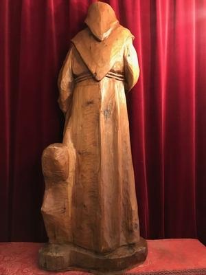 Statue St. Francis / St. Franciscus Of Assisi / Fully Hand-Carved Wood. Signed : Franz Bernardi  style Neo - Gothic - Style en hand-carved wood , Italy Anno 1883
