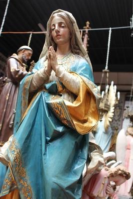 Statue St. Mary Immaculatae Conceptionis Fully Hand-Carved Wood / Polychrome style Neo - Gothic - Style en hand-carved wood polychrome, Southern Germany 19th century (1855)