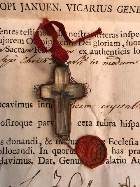 1  Originally Sealed Relic Ex Ligno S. Crucis Dnjc Rock - Crystal Cross In Silver Frame With Original Document