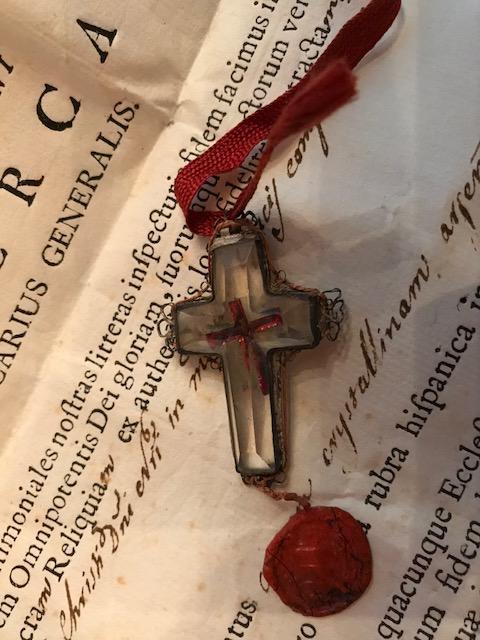 1  Originally Sealed Relic Ex Ligno S. Crucis Dnjc Rock - Crystal Cross In Silver Frame With Original Document