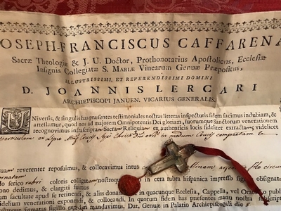 1  Originally Sealed Relic Ex Ligno S. Crucis Dnjc Rock - Crystal Cross In Silver Frame With Original Document