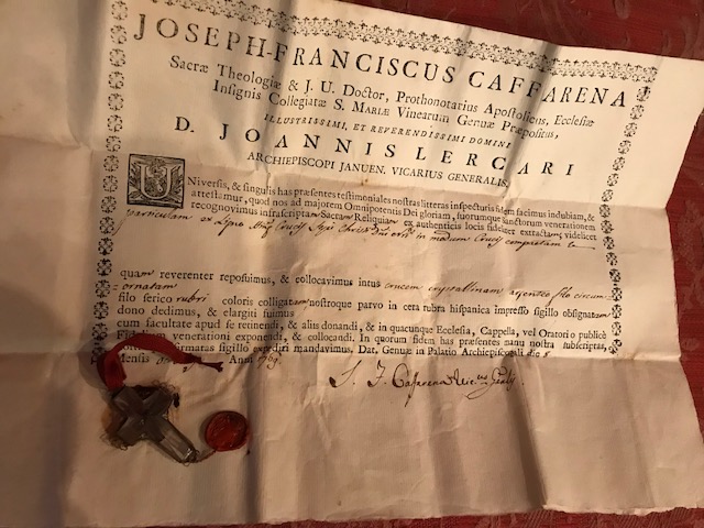 1  Originally Sealed Relic Ex Ligno S. Crucis Dnjc Rock - Crystal Cross In Silver Frame With Original Document