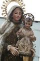 Our Lady Of Carmel / Stake-Madonna  en ORIGINAL HAND-EMBROIDERED DRESS-BROCADE, Spain 19th century