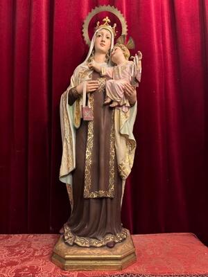 Our Lady Of Carmel Statue en Wood / Glass Eyes., Olot Spain 19 th century ( Anno 1885 )