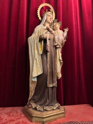 Our Lady Of Carmel Statue en Wood / Glass Eyes., Olot Spain 19 th century ( Anno 1885 )