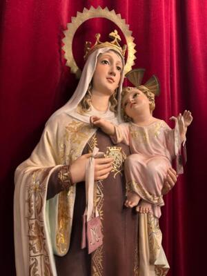 Our Lady Of Carmel Statue en Wood / Glass Eyes., Olot Spain 19 th century ( Anno 1885 )