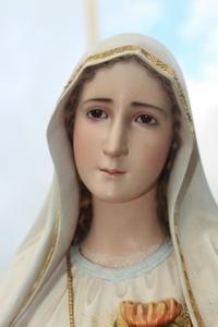 Our Lady Of Fatima Statue  en wood polychrome / Glass Eyes, Portugal 20 th century