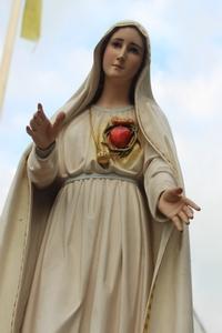 Our Lady Of Fatima Statue  en wood polychrome / Glass Eyes, Portugal 20 th century