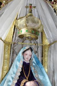 Our Lady Of Sorrow en hand-carved wood / dressed, Spain 19th century