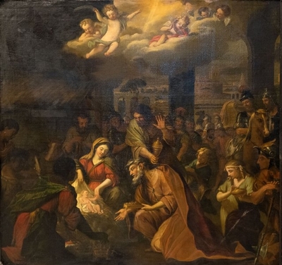 Painting  Adoration Of The Three Magi Theodor Cornelisz Van Der Schuer (1628-1707 )  en Painted On Canvas , Dutch 17 th century