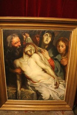 Painting : “Descent From The Cross” Copy After P.P. Rubens By M. V. Beurden  1898 en Painted on Canvas, Dutch