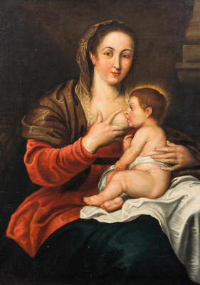 Painting Maddona With Child  en Oil on Canvas, Belgium  18 th century