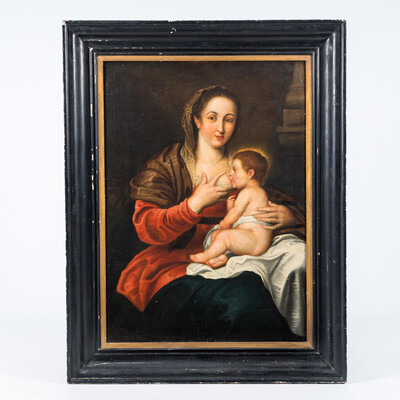 Painting Maddona With Child  en Oil on Canvas, Belgium  18 th century