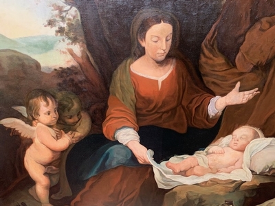 Painting Nativity  Signed: Murillo en Painted On Canvas / Linen,