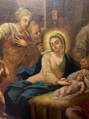 Painting On Canvas Nativity en Painted on Canvas / Wooden Frame, Dutch 19 th century ( Anno 1840 )