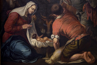 Painting On Canvas , “Nativity Of Jesus” en Oil on Canvas, Flemish - Belgium 18 th century