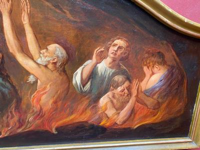 Painting Purgatory en Painted on Linen / Wooden Frame, Spain 19 th century
