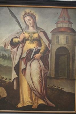 Painting St. Barbara en Painten on linen, Flemish 18 th century