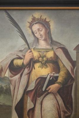 Painting St. Barbara en Painten on linen, Flemish 18 th century