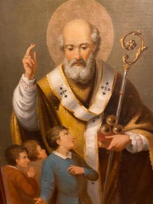 Painting St. Nicholas  en Painted on Canvas / Wooden Frame, Belgium 19 th century