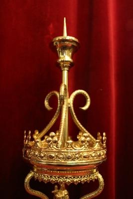 Procession Candle Holder en Brass / Bronze / Polished and Varnished, France 19th century