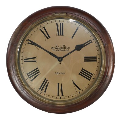 Railway - Clock: S.I.R. Jn. O Walker Ltd 63 New Bond St London en Brass / Glass / Wood Walnut, London - Great Britain 19 th century