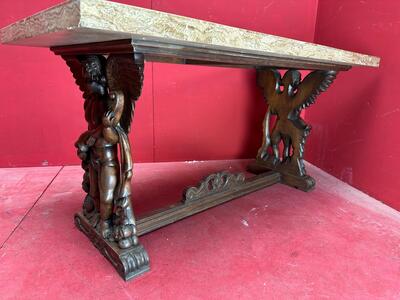 Rare Table en Wood / Inlay Top : petrified wood, 19 th century