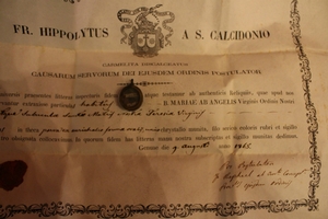 Relic Ex Habitus  B. Maria Ab Angelis. Ex Camisia S. Theresia  Genua Italy 1865