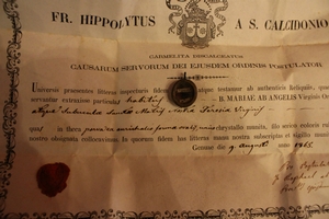 Relic Ex Habitus  B. Maria Ab Angelis. Ex Camisia S. Theresia  Genua Italy 1865