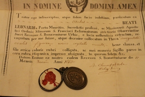 Relic Ex Ossibus St. Leonardus With Original Document Dutch 19th century (anno 1850)