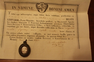 Relic Ex Ossibus St. Leonardus With Original Document Dutch 19th century (anno 1850)