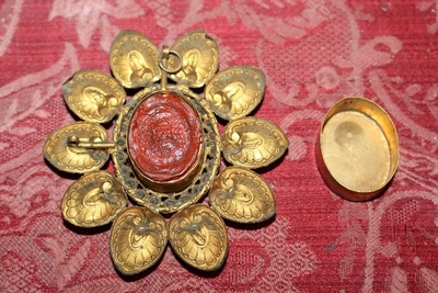 Relic Of The True Cross. en Brass / Gilt / Stones, France 19th century