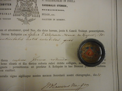 Relic St. Alphonsus With Original Document  Belgium  19 th century